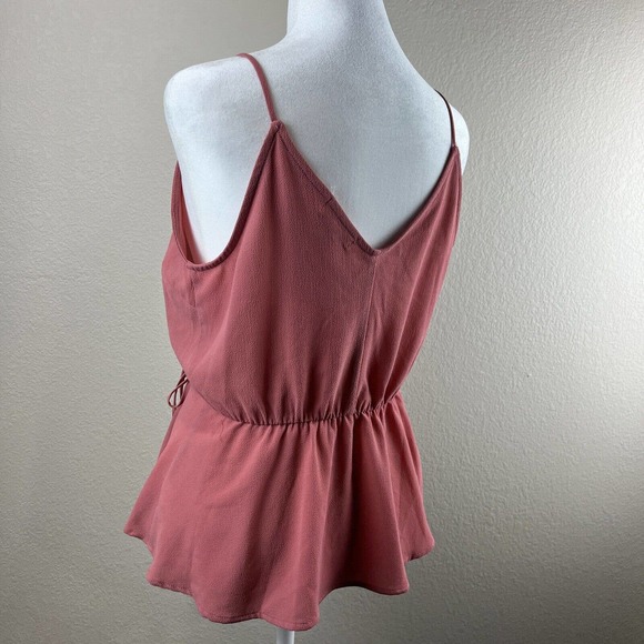 Monteau Top‎ Women Medium Spaghetti Strap V-Neck Ruffle Mauve Pink Wrap Blouse - Picture 6 of 12